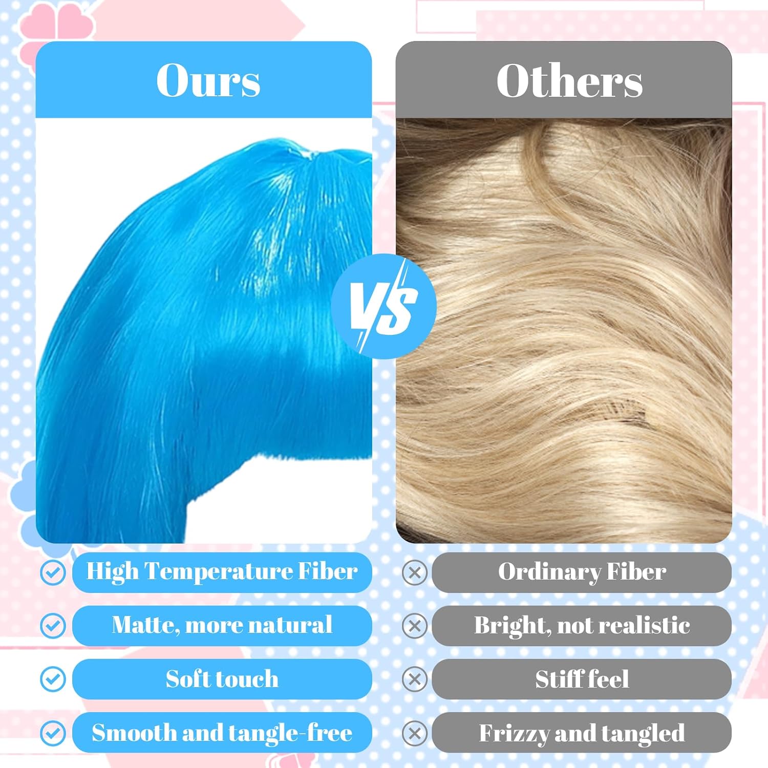 Bob Wig, Short Wig, Bob Wig with Hair Cap & Heart Sunglasses, Women Bob Wig with Bangs for Halloween Carnival Costume Party (Blue) - Image 4