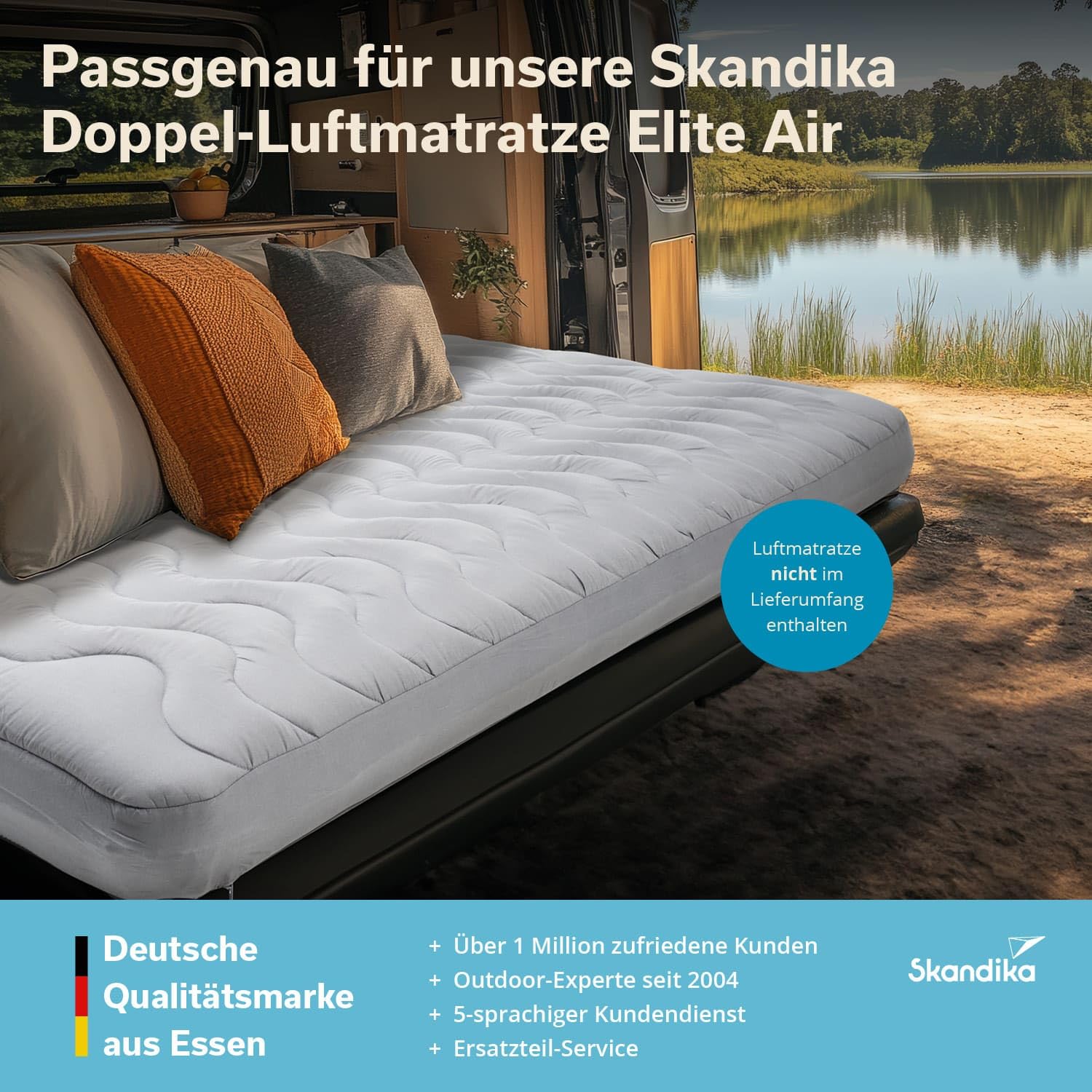 Skandika Pokrowiec na podwójny materac dmuchany Elite Air, nakładka na materac, 200 x 135 x 16 cm, wypełnienie poliestrowe, miękka, oddychająca, nadaje się do prania, z zamkiem błyskawicznym, nakładka