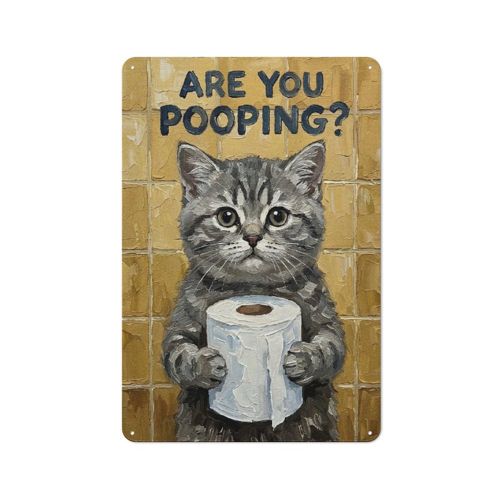 Junmoney Style-19 Industrial Metal Sign With Are You Pooping Cat With Toilet Paper Design 30X20cm, Modern Retro Loft Wall Plaque For Workspace, Cafe, Hallway Or Garage