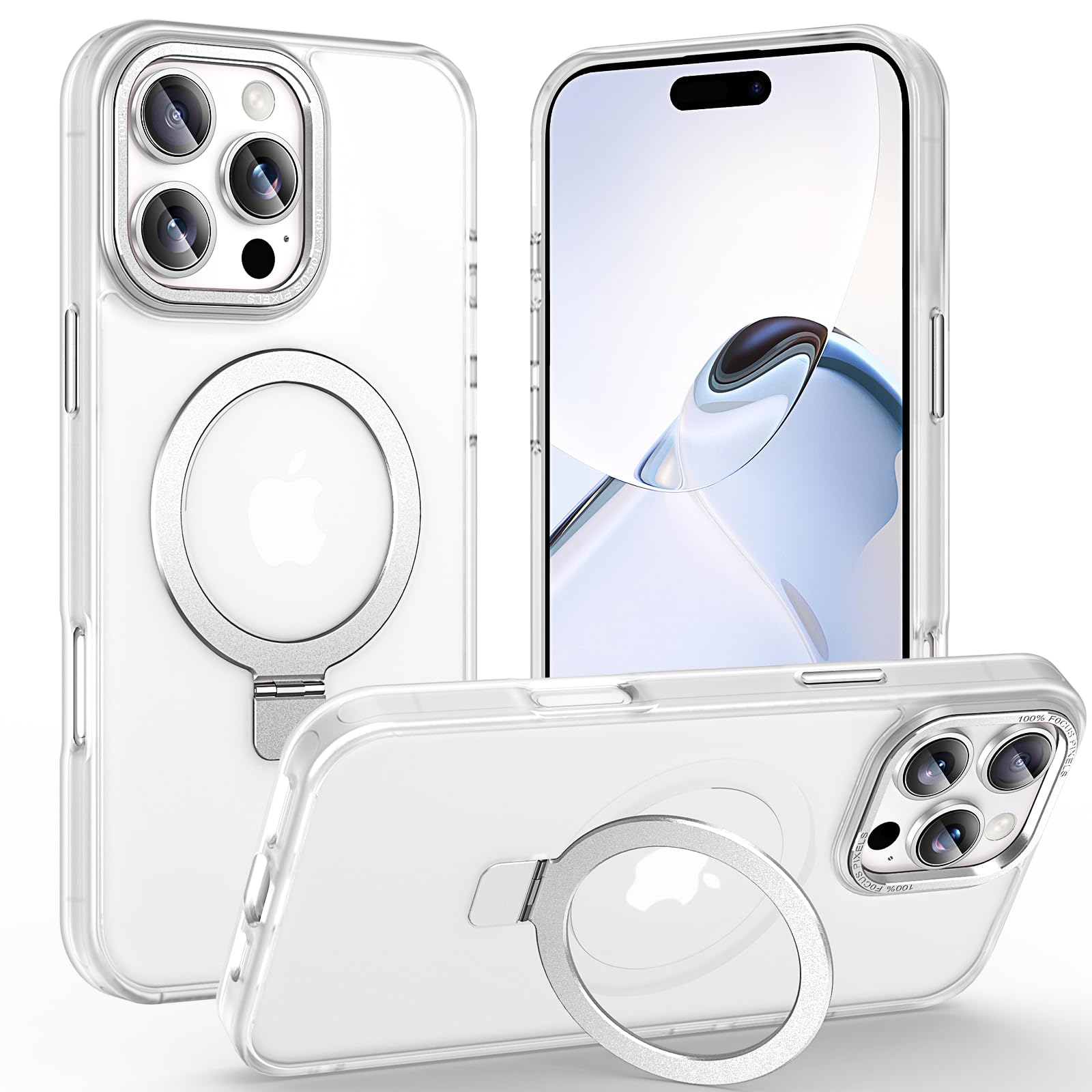 Lufanbis Magnetic for iPhone 16 Pro Max Case with Ring Stand, [10 FT Drop Protection] [Velvety Touch] Slim Translucent Matte Back Shockproof Phone Case for iPhone 16 Pro Max 6.9'', Frosted White