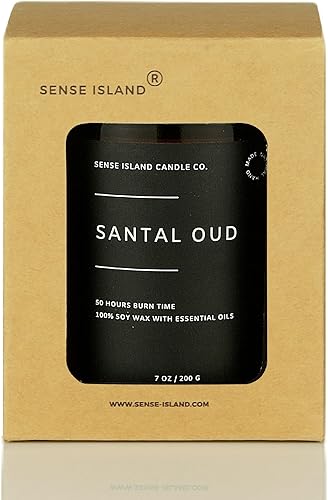 Miniatura 2 de SENSE ISLAND Velas perfumadas Santal Oud para hombres y mujeres 100% vela de soja natural 7oz, hasta 50 horas de tiempo de combustión, vela