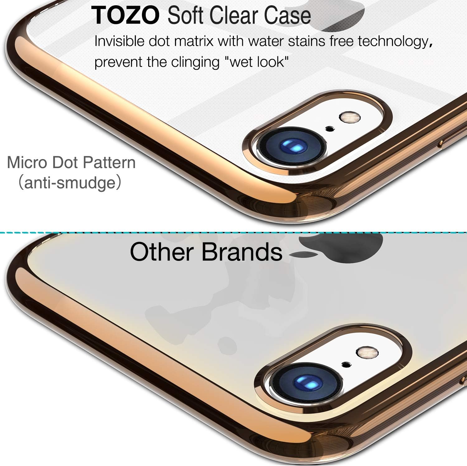 TOZO for iPhone XR 6.1 Inch (2018) Premium Clear Soft TPU Gel Thin Slim Transparent Flexible Cover for iPhone XR with Space Gold Plating Edge