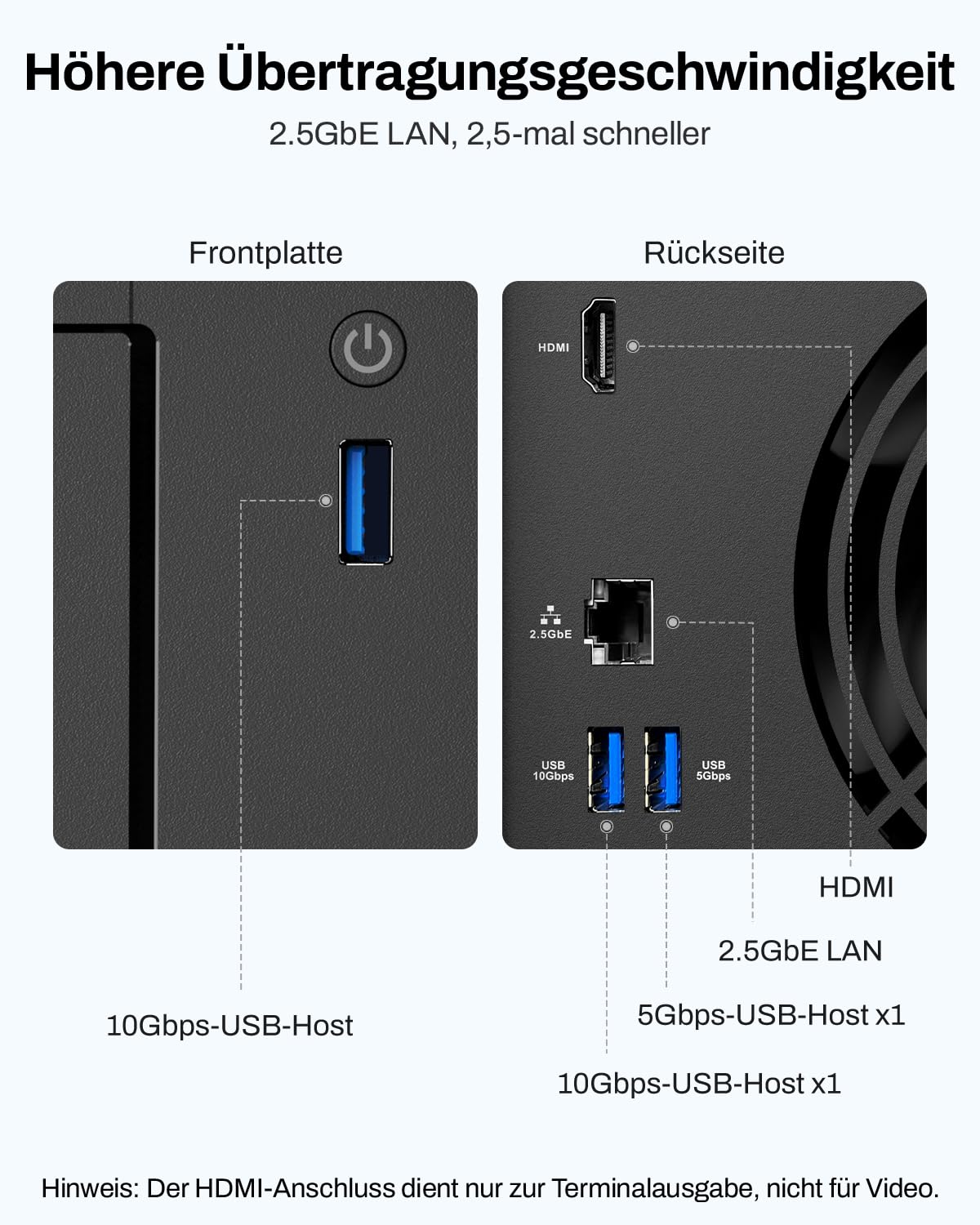 TERRAMASTER F4-425 4-Bay NAS-Speicher mit Intel x86 Quad-Core CPU, 4 GB RAM, 2,5 GbE LAN, Multimedia-Server für Privatanwender zur Netzwerkspeicherung (ohne Festplatte)