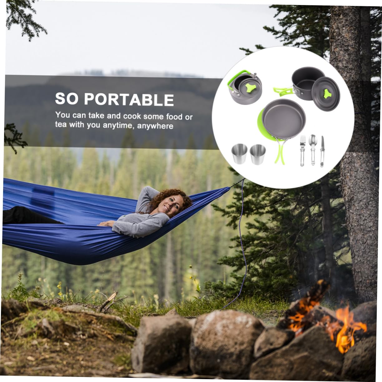 DECOMELODY 1Set Portable Camping Cookware Non Stick Cooking Supplies for People Lightweight and Compact Outdoor Cookware Kit for Hiking and Backpacking