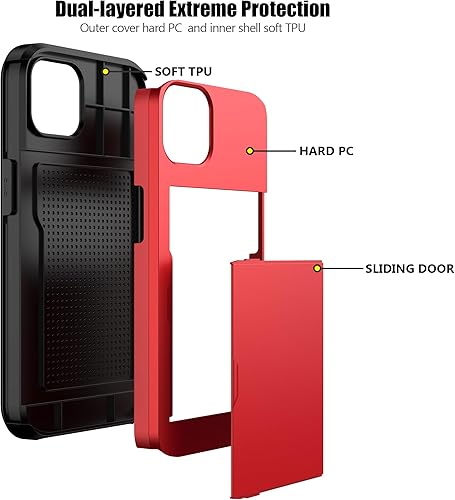 Miniatura 3 de Nvollnoe Funda protectora resistente de doble capa para iPhone 14 Plus con tarjetero y ranura para tarjetas oculta, a prueba de golpes, funda