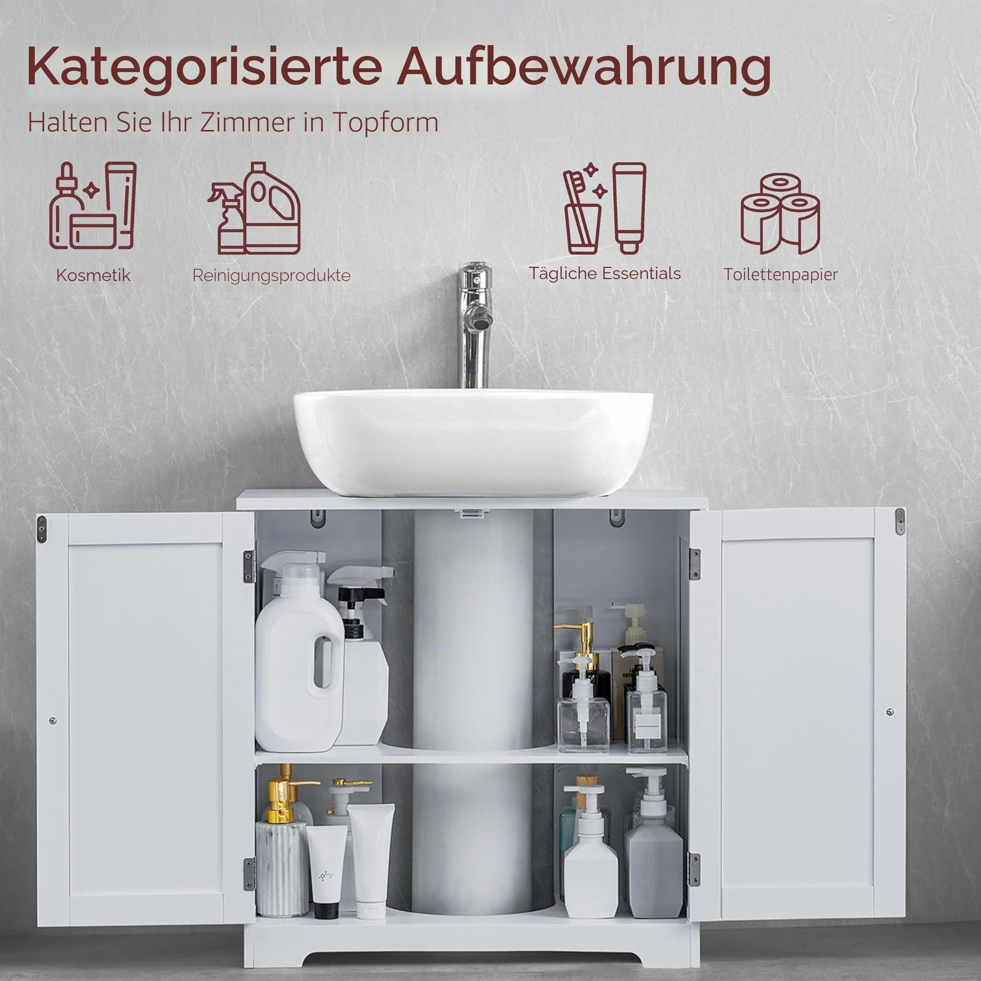 Bath Vida Priano Unterwaschbecken, Badezimmerschrank, bodenstehender Aufbewahrungsschrank, Waschbeckeneinheit, Weiß, H 60 x B 60 x T 30 cm ca