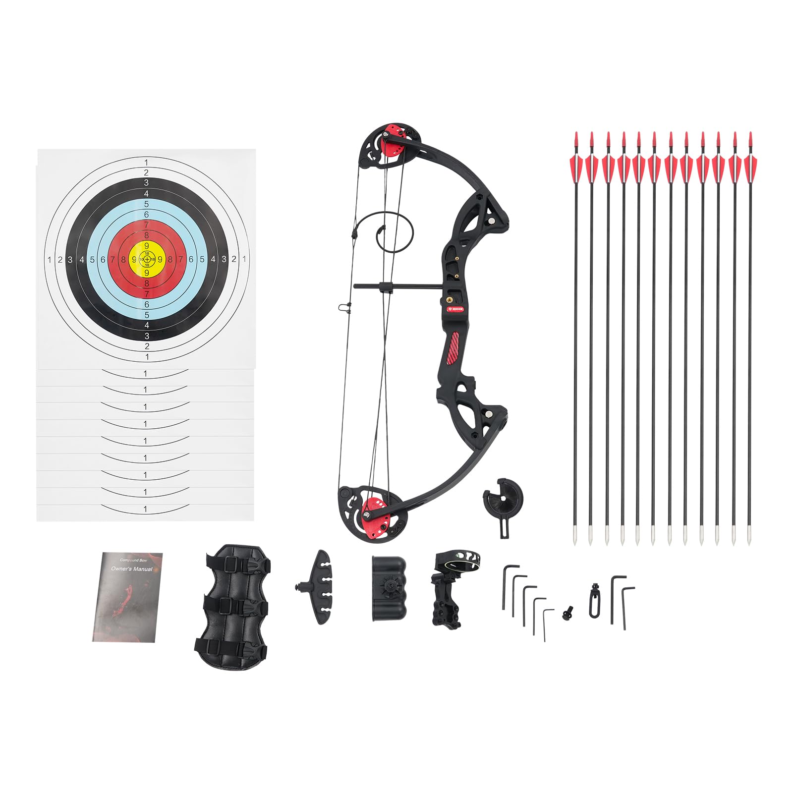 Juego de arco compuesto y flecha, 16-29 libras, peso ajustable para juventud, arco, con una visera de un pin con libélula y una almohadilla de flecha, para adolescentes y niños - 1