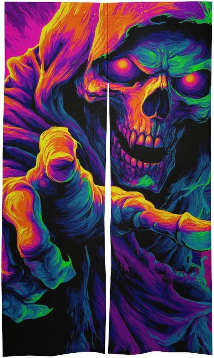 Psychedelic Grim Reaper Doorway Curtain Insulated Room Divider Drapes | white linen,privacy curtains