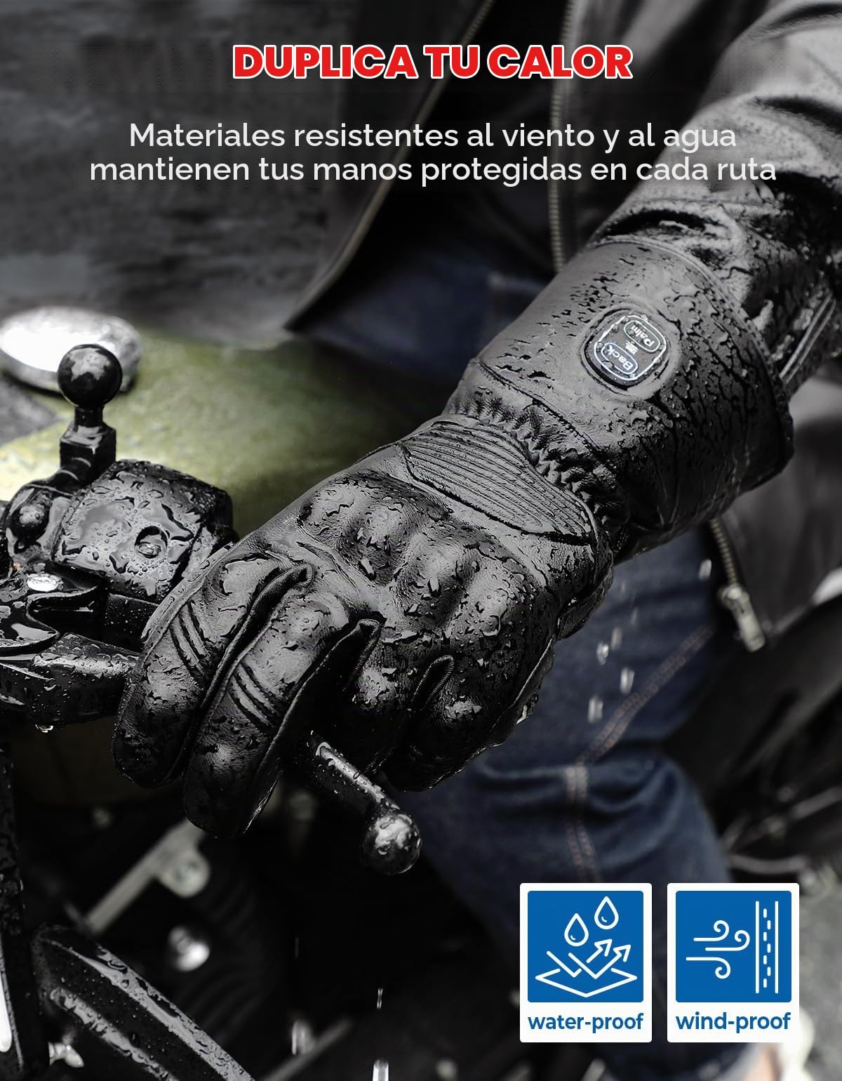 KEMIMOTO Guantes Calefactables Piel, Control Dual de Doble Zona, en Ambientes Fríos Desde -20℃ a -5℃, 3 Niveles de Calor Batería 3000mAH
