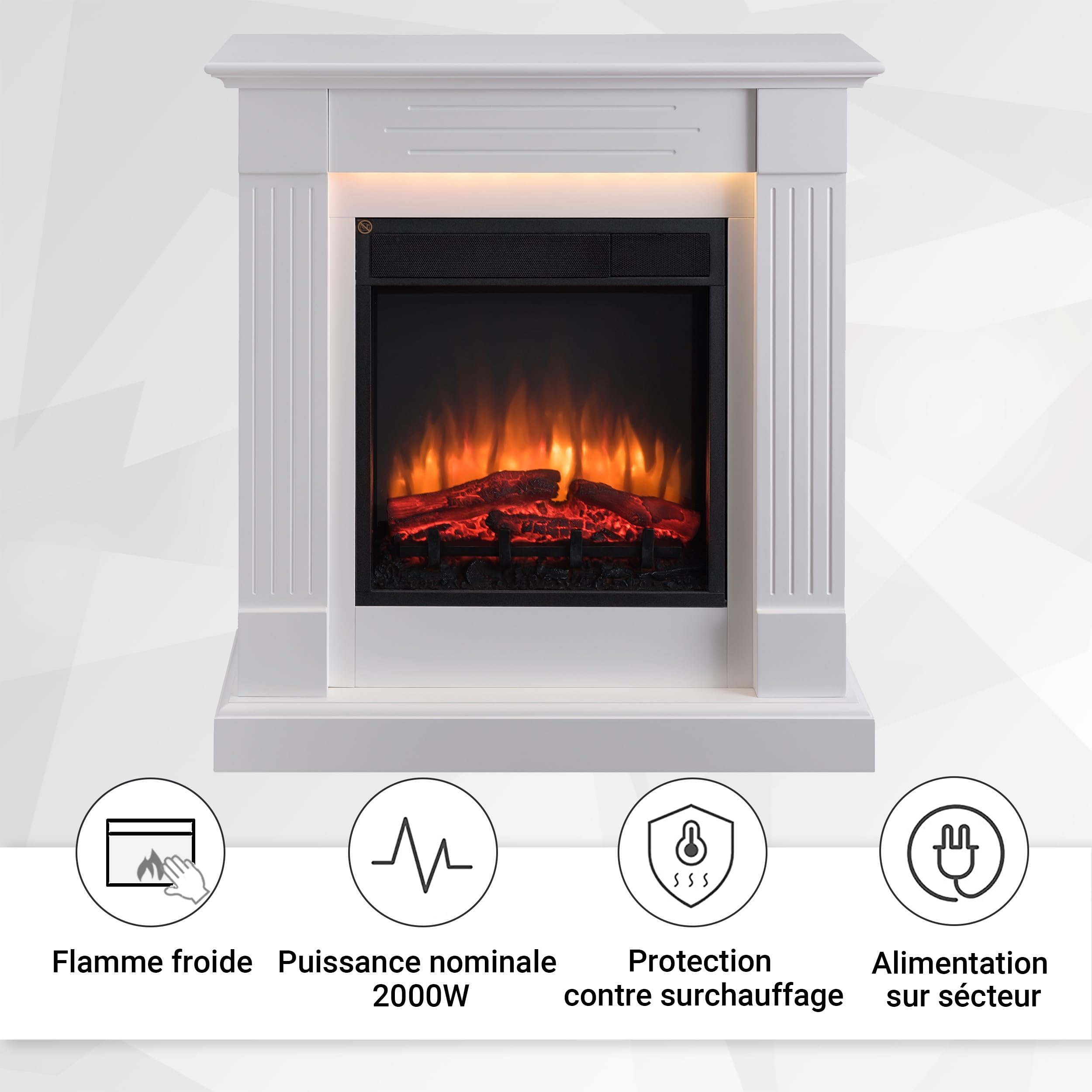 BALDERIA cheminée électrique autoportante Ladina | Foyer électrique sur Pieds avec Effet de Flammes 3D| Chauffage 2000W, éclairage LED | Cheminée de Sol avec télécommande, minuteur & Thermostat