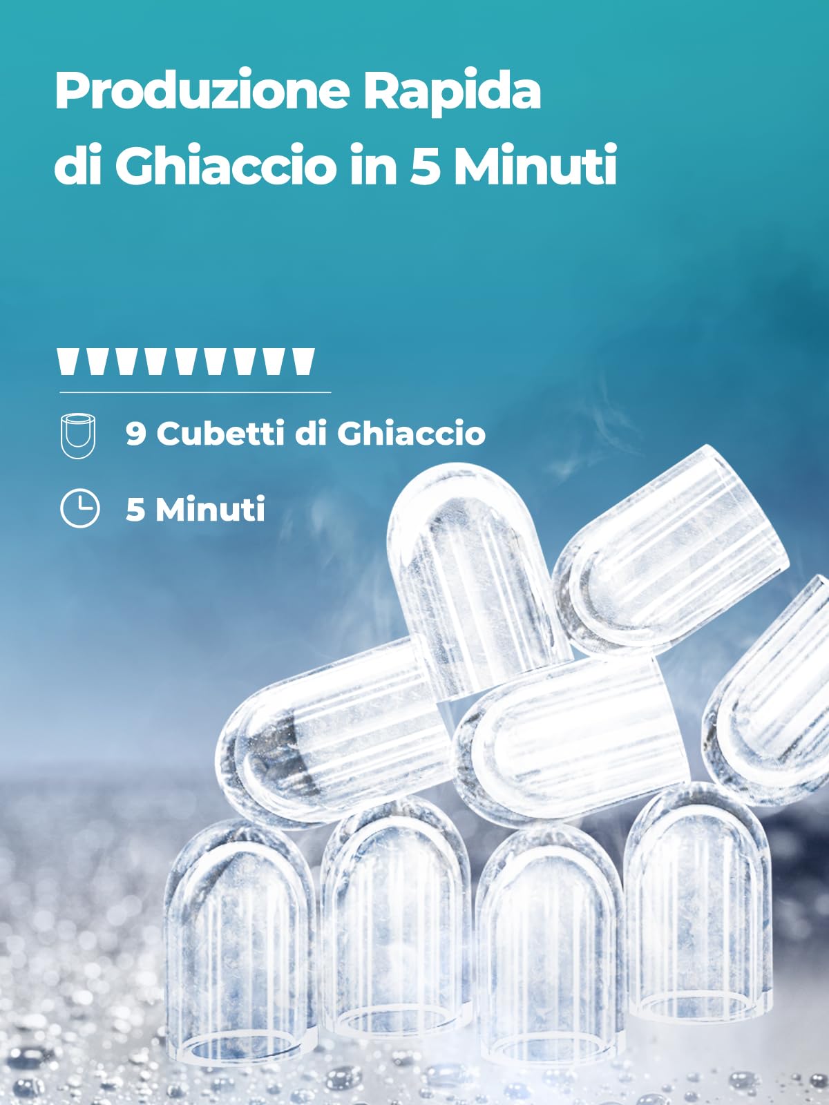 FOHERE Macchina Ghiaccio 14kg/24h, Autopulente, 2 Dimensioni,9 Cubetti in 6 Minuti, Ice Maker con Paletta/Cestello (Nero)