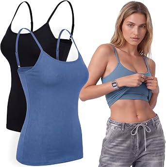 Emmalise Womens Camisole Built in Bra Wireless Fabric Support Short Cami