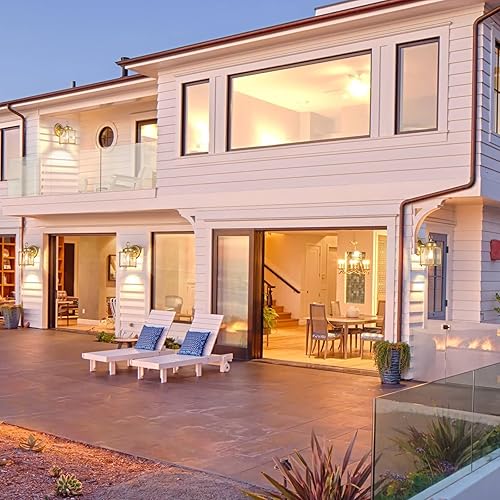 Miniatura 8 de Farol de pared para exteriores, aplique de pared impermeable exterior, iluminación de pared dorada para puerta delantera con pantalla de vidrio