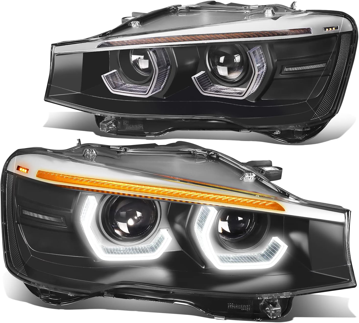 DNA MOTORING Pair LED DRL Sequential Turn Signal Projector Headlights Compatible with 15-17 BMW X3 / 15-18 X4, Black/Clear,HL-3D-X3-BK