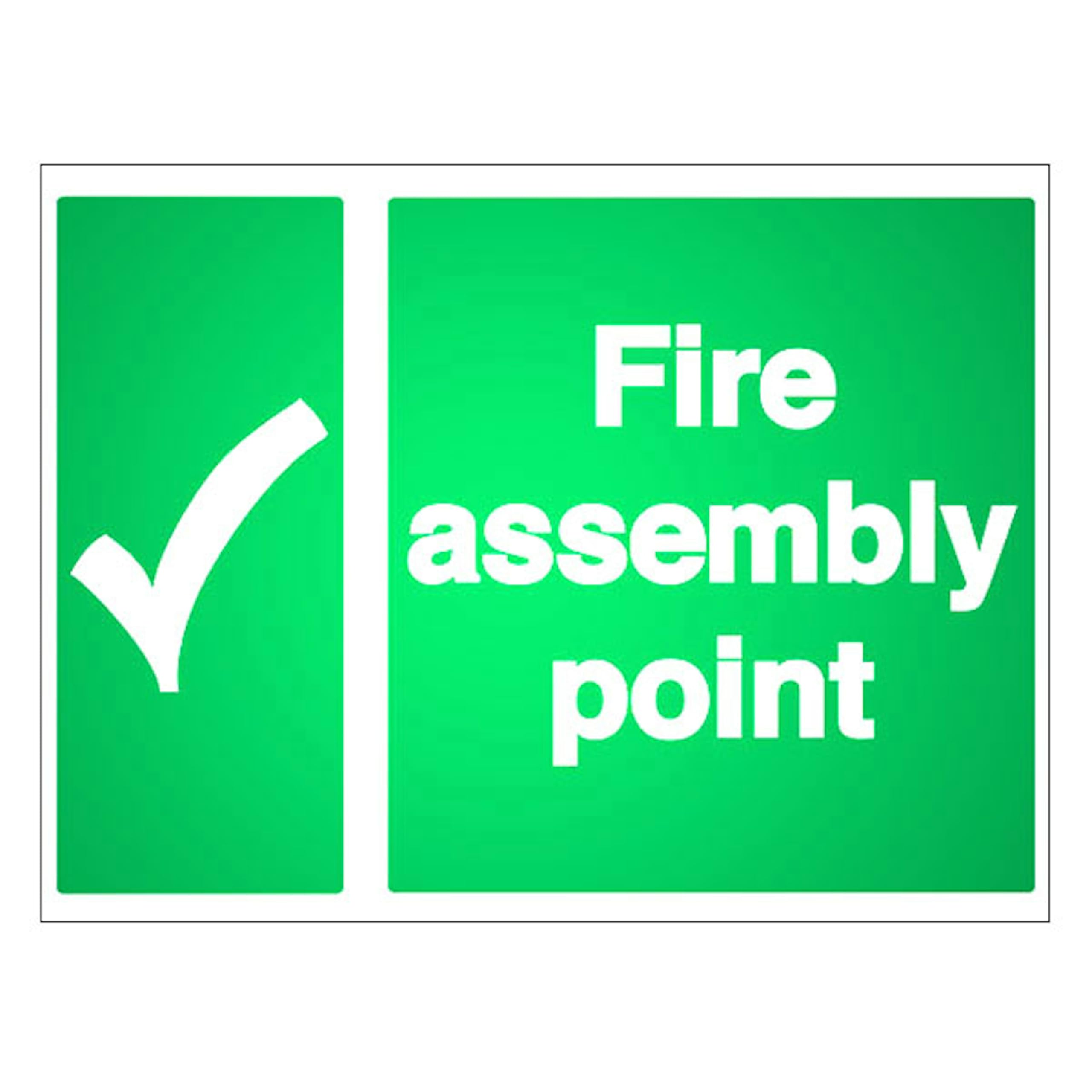 V Safety Reflective Fire Assembly Point with Tick - Landscape 600 x 400 mm - 3mm Reflective Aluminium Composite Safety Sign