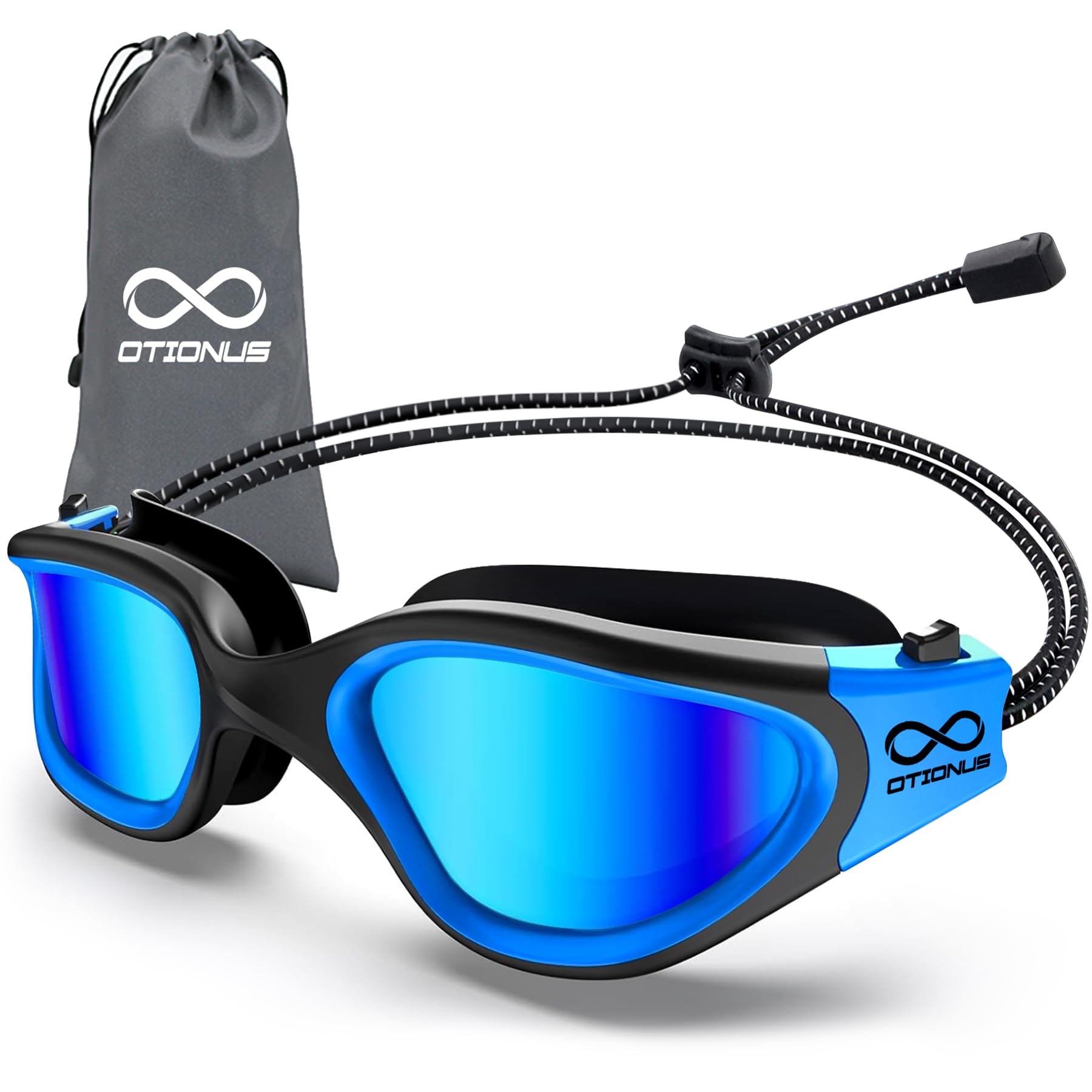 Otionus Swim Goggles, Polarized Adult Swimming Goggles Bungee Strap No Hair Pulling Anti-fog Pool Goggles for Men Women