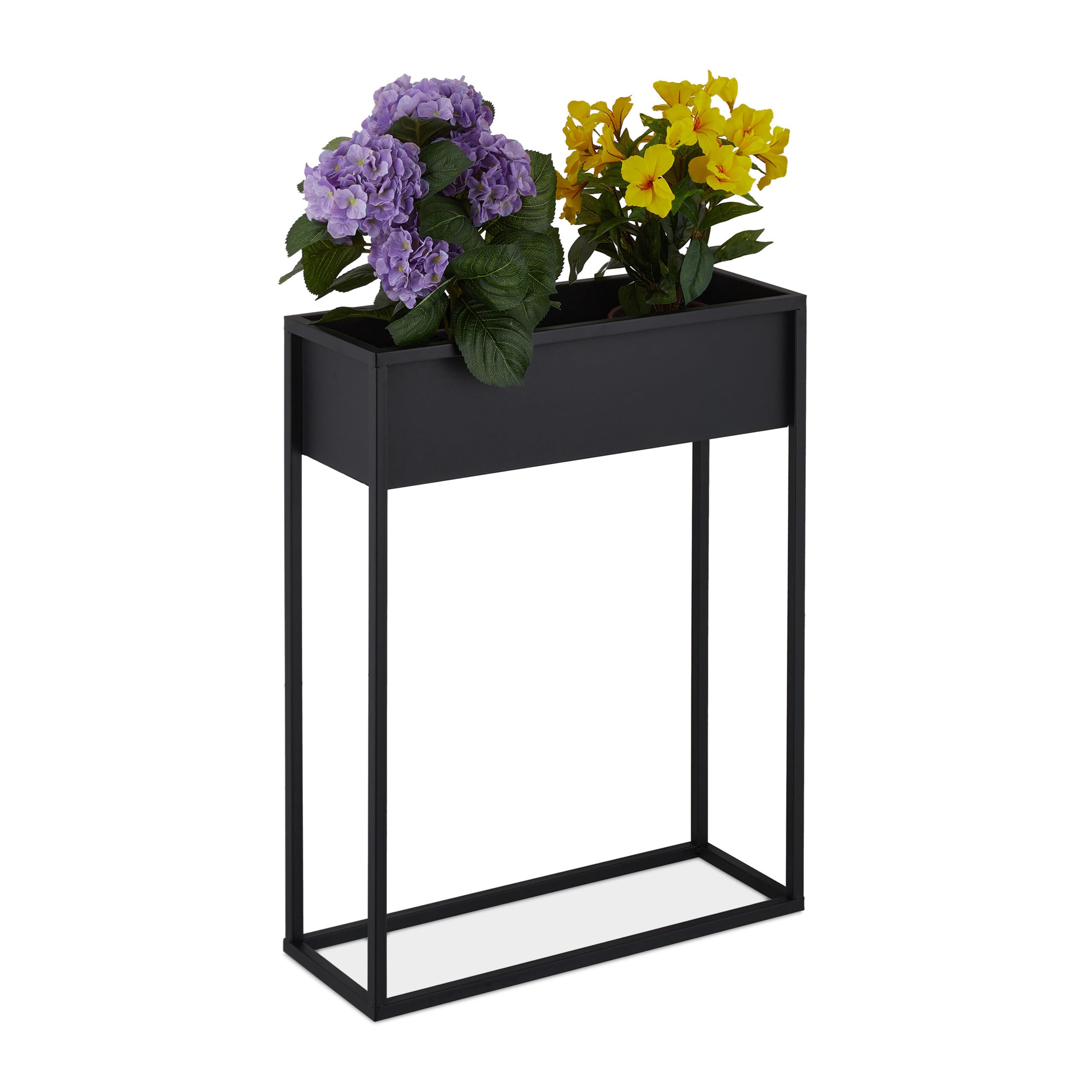 Relaxdays Porte-Pot de Fleurs, métal, HxLxP : 70x55x20 cm, Vertical, Salon, Cuisine, Support Plantes rectangulaire, Noir