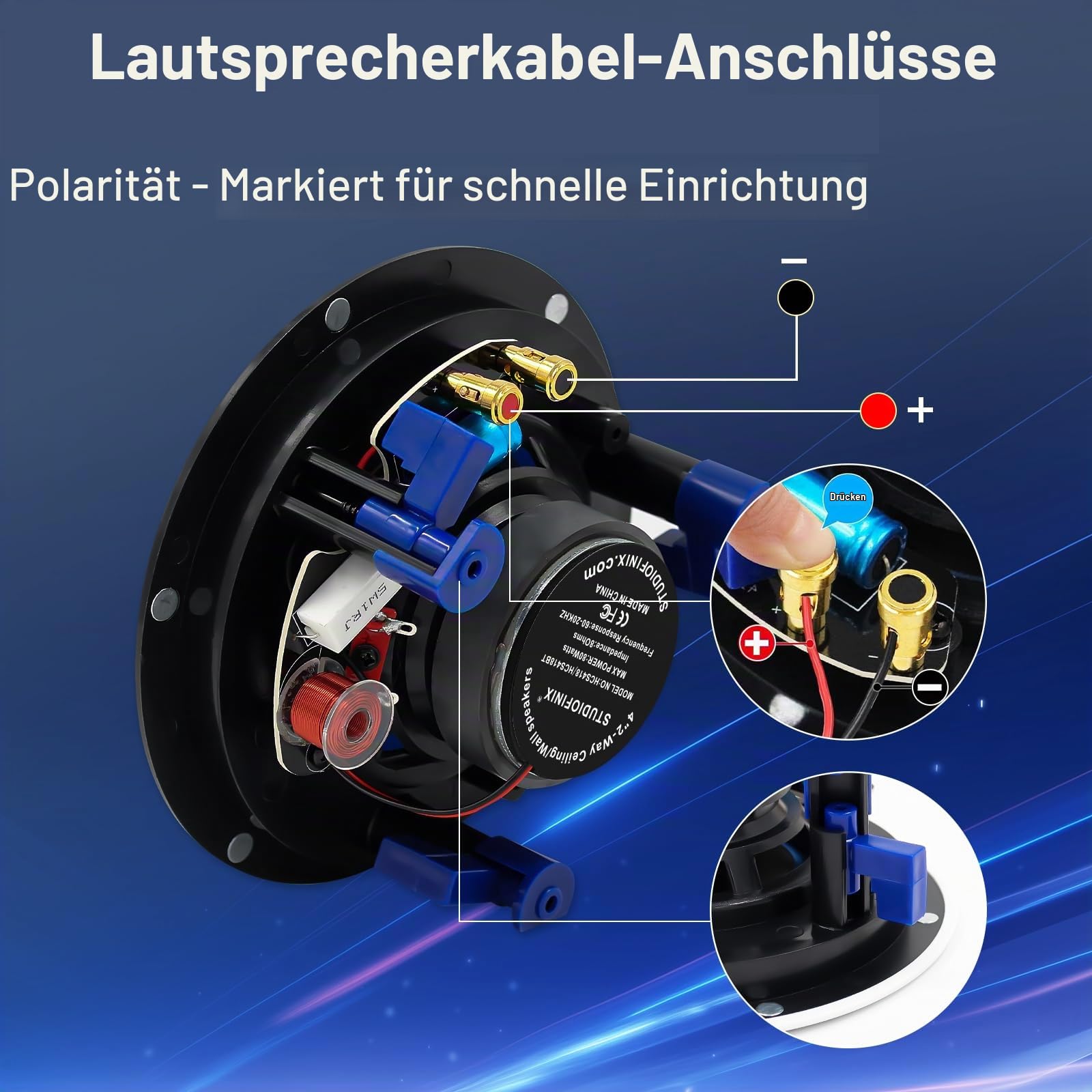 STUDIOFINIX 4-Zoll-160W 2-Wege-Passive Deckenlautsprecher, Flush-Mount in Decke/Wand, ideal für Heimkino, Wohnzimmer, Büro, Küche, Studienzimmer, Keller, überdachte Terrasse und Flush-Mount