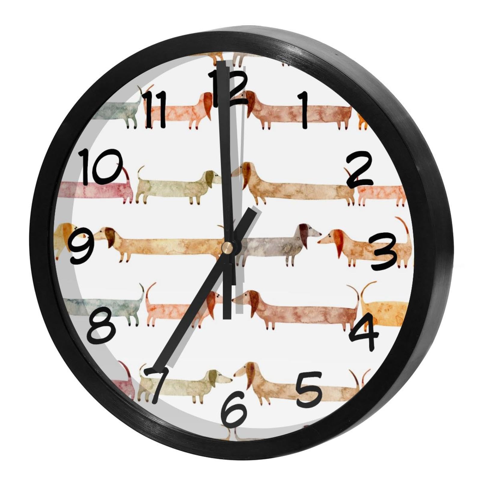 Horloge murale teckels aquarelle à quartz silencieuse ronde pour cuisine et bureau