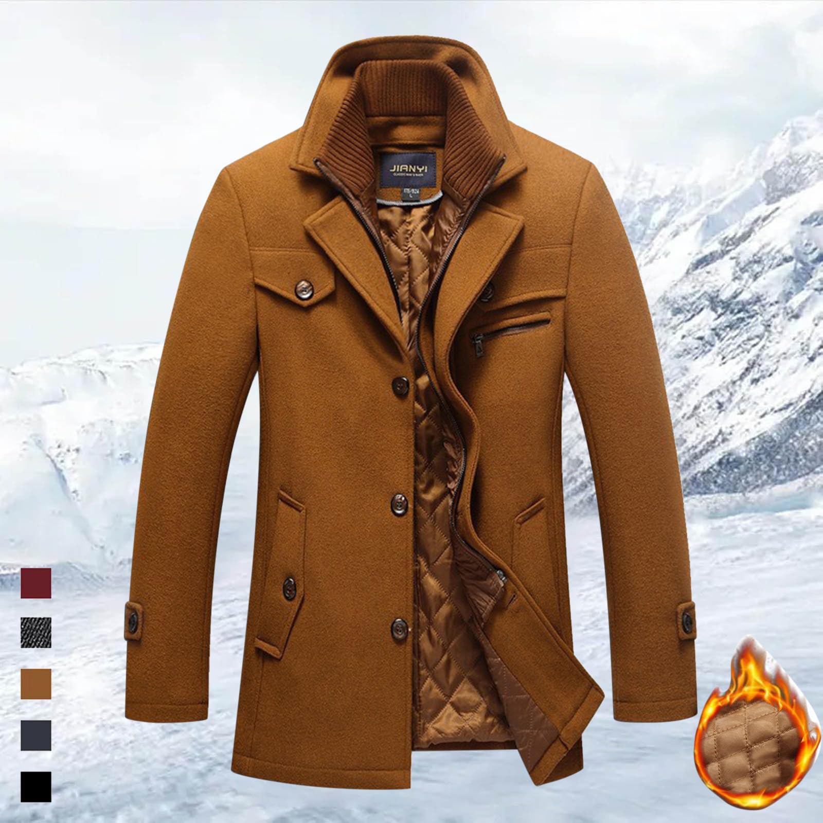 Chaquetas Hombre Cremallera Abrigo Hombre Invierno Cómodo Medio Largo De Lana De Doble Cuello Y Cierre Claro Para Hombre