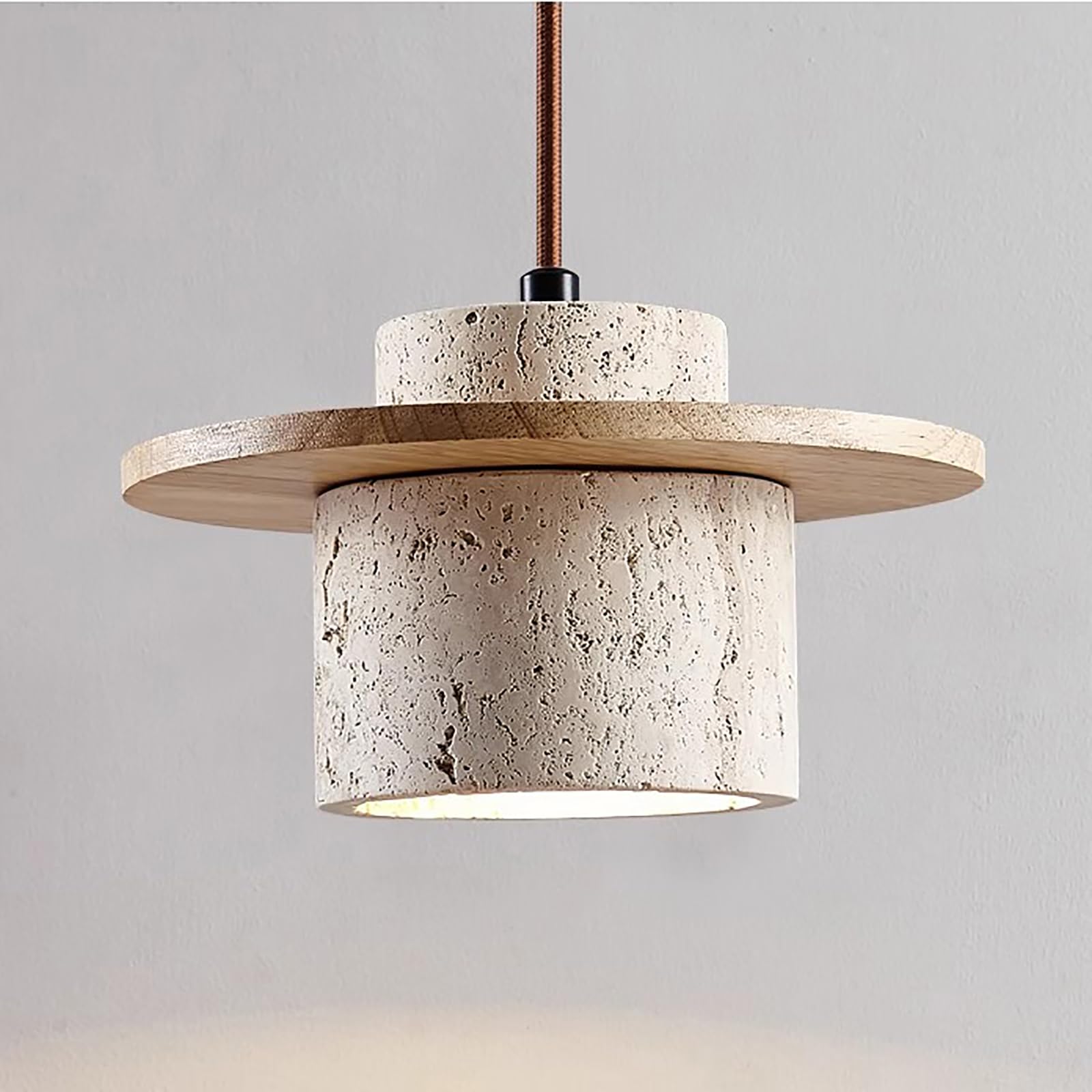 Pendant Light, Concrete Pendant for Dining Room & Kitchen Island, Modern Nordic Ceiling Hanging Light, Natural Stone Shade (Natural, 20x12cm, Beige)