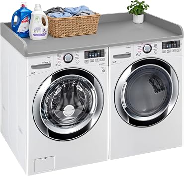 Royxen Washer Dryer Countertop with Solid Wood Core,54W x 27.5D Laundry Countertop with Edge Rails,Washer and Dryer Topper for Laundry Room Organization Grey