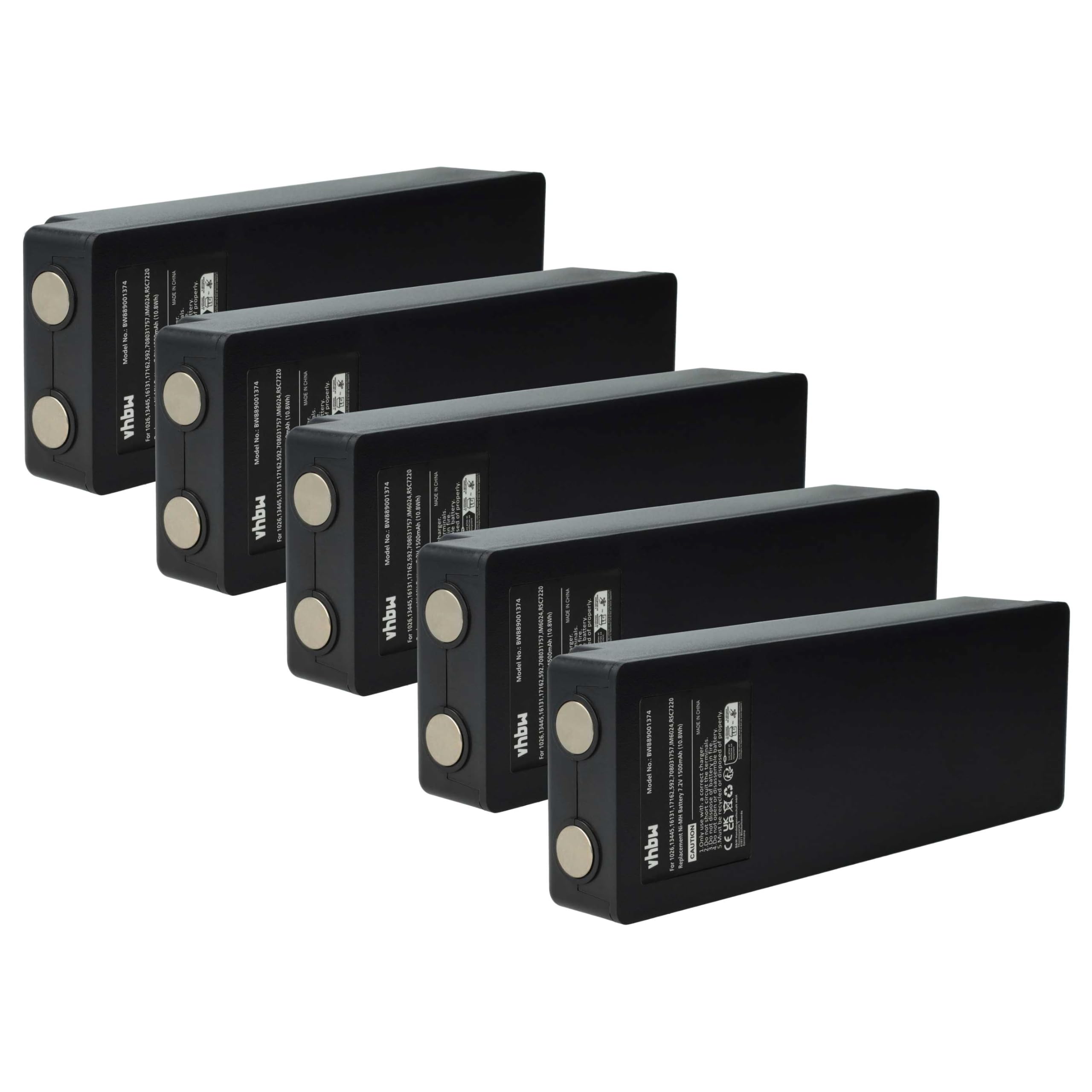 vhbw 5X batería Compatible con Scanreco BS590, 960, 16131, 790, 592, 590 Mando a Distancia Industrial (1500 mAh, 7,2 V, NiMH) - Negro