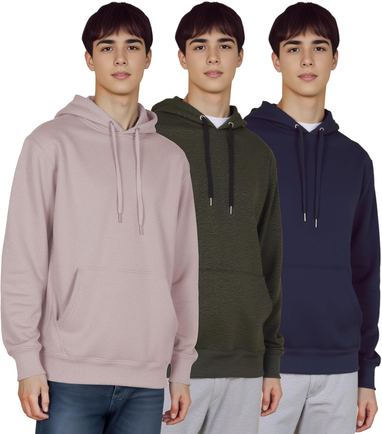 WHITE PEAK TRADING COMPANY 3 Pack Mens Fleece Hoodie Long Sleeve Lightweight Athletic Workout Sweatshirt for Men with Pockets