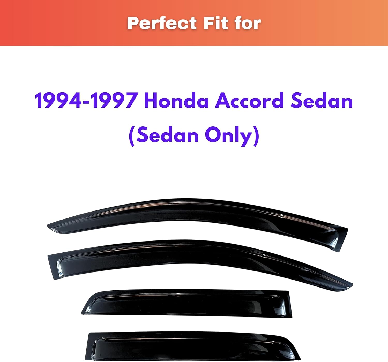 KPY Rain Guards Fit for 1994-1997 Honda Accord Sedan, Out-Channel Window Visors Vent Wind Deflectors 4PC, Car Accessories for 94-97 Accord (Sedan Only)