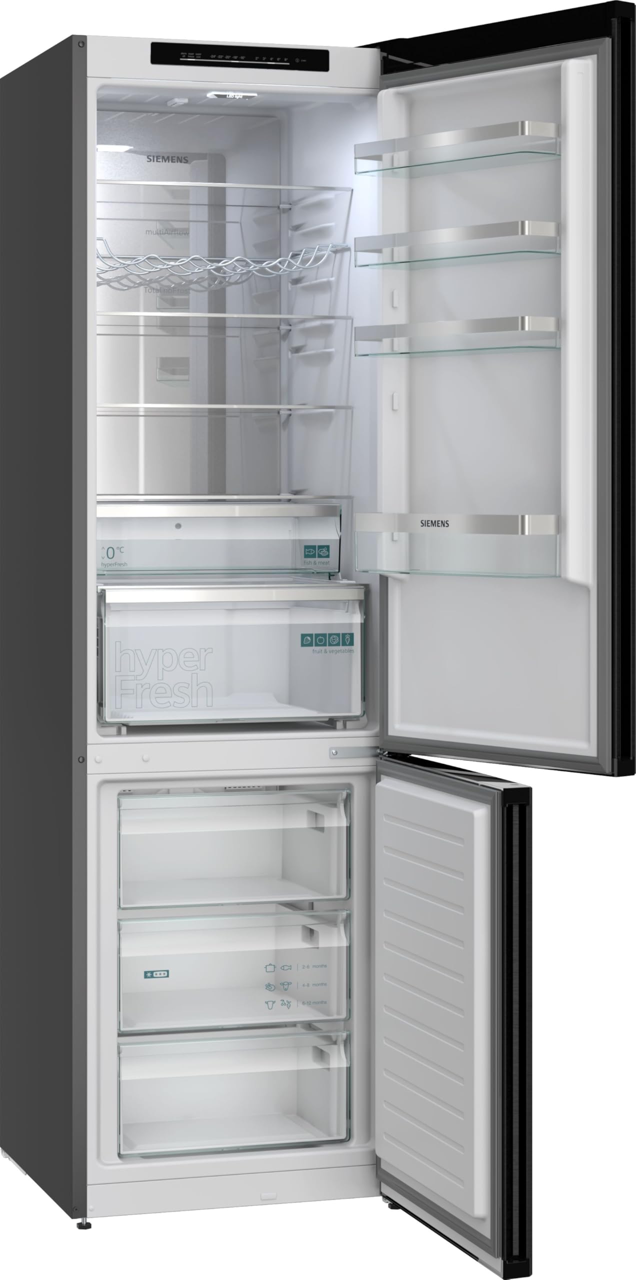 Siemens iQ300 Freistehende Kühl-Gefrier-Kombination 203x60, KG39NVXAG, 260 L Kühlen & 103 L Gefrieren, Total noFrost, Nahtlose Platzierung, hyperFresh 0°C, LED-Beleuchtung, antiFingerprint Schwarz