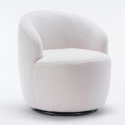 i-POOK Swivel Accent Chair, Modern Teddy Upholstered Armchair Lounge Chair with Metal Base and Padded Cushion for Living Room, White