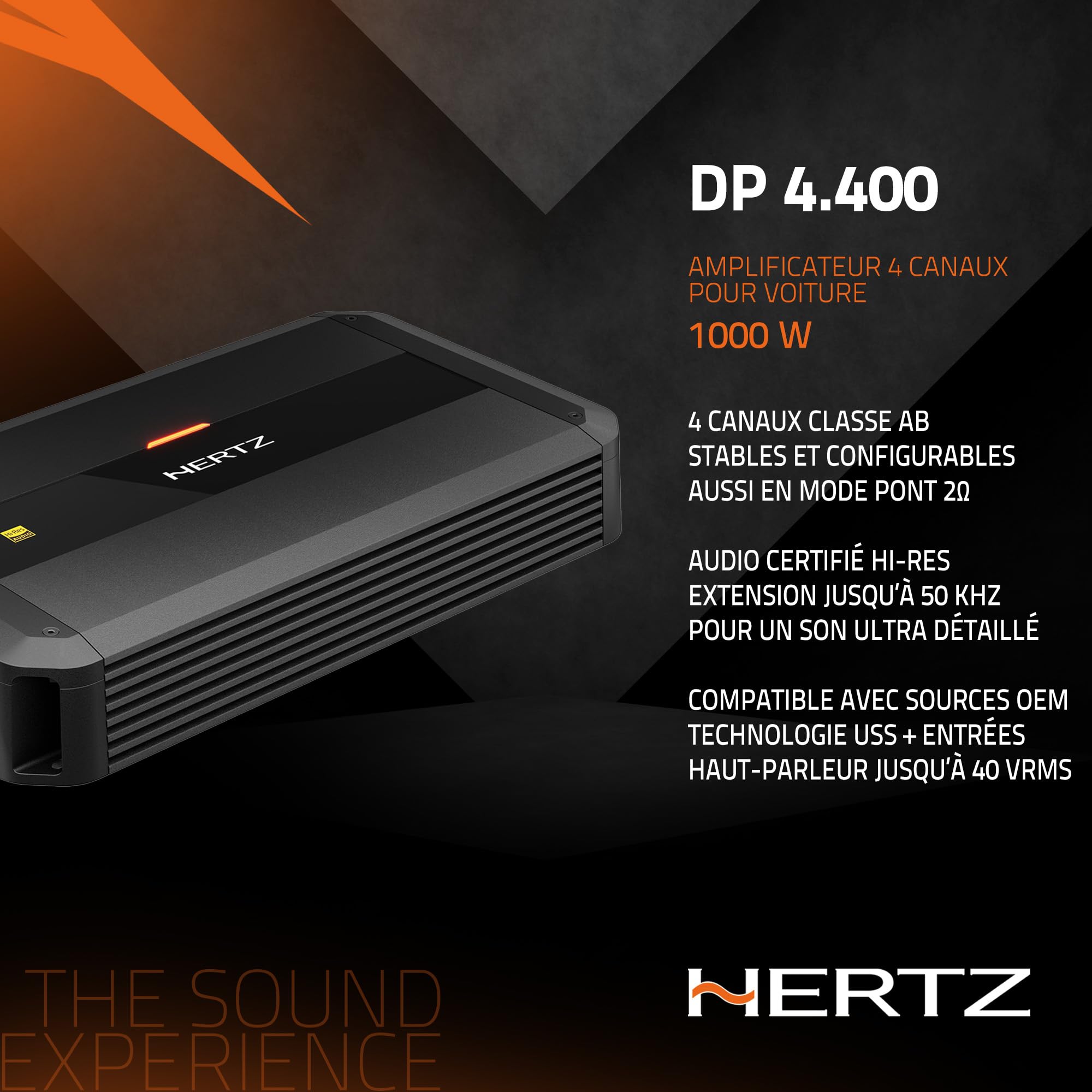 Hertz Dieci Power DP 4.400 – Ampli 4 canaux Classe AB, 4x125W @ 2 Ohm, conçu pour systèmes à Haute Dynamique