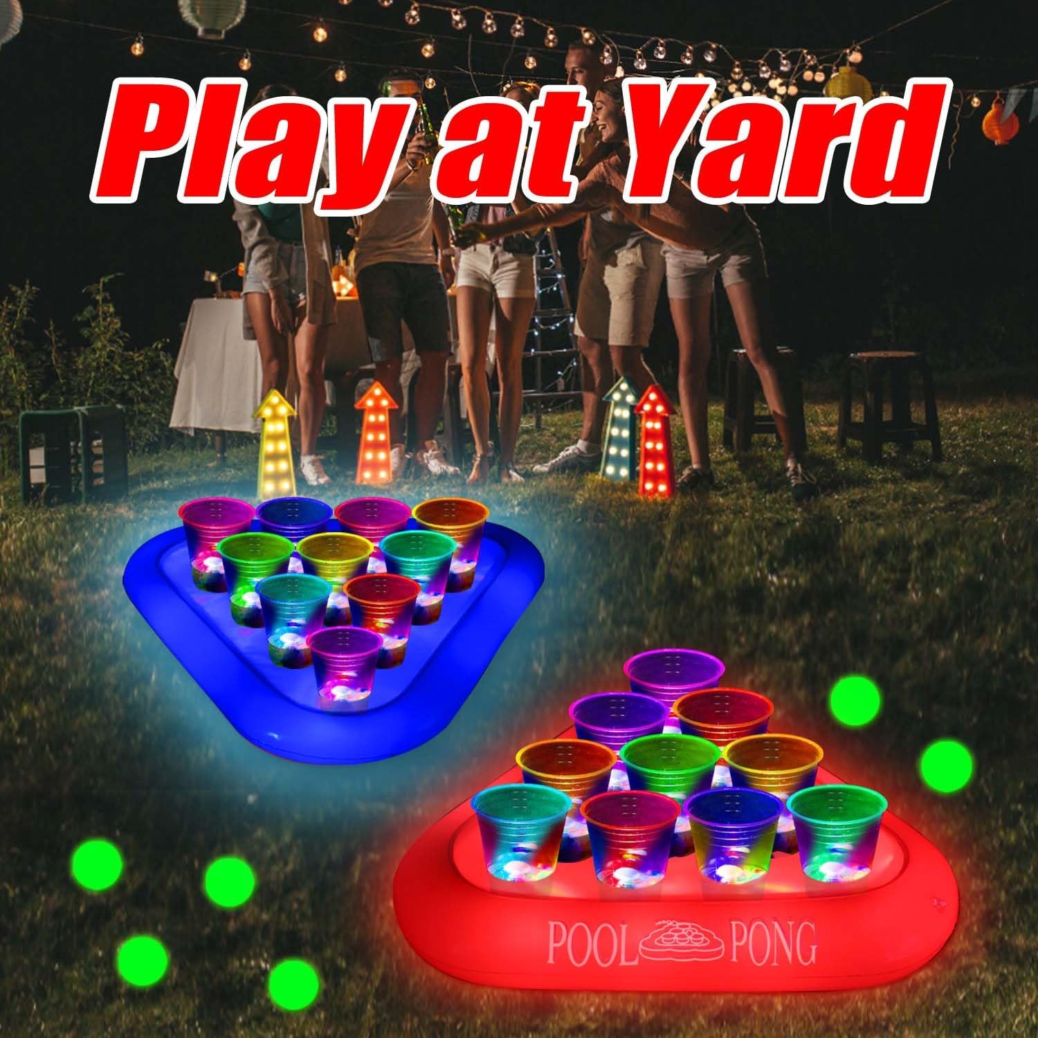 mishunyus Glow Party Large Floating Pool Pong Set for Adults - Inflatable Light-Up Pool Games with 2 Floating Rack & 16oz Cups, Day/Night Use Toss Game for Summer Pool Party, Outdoor Swimming
