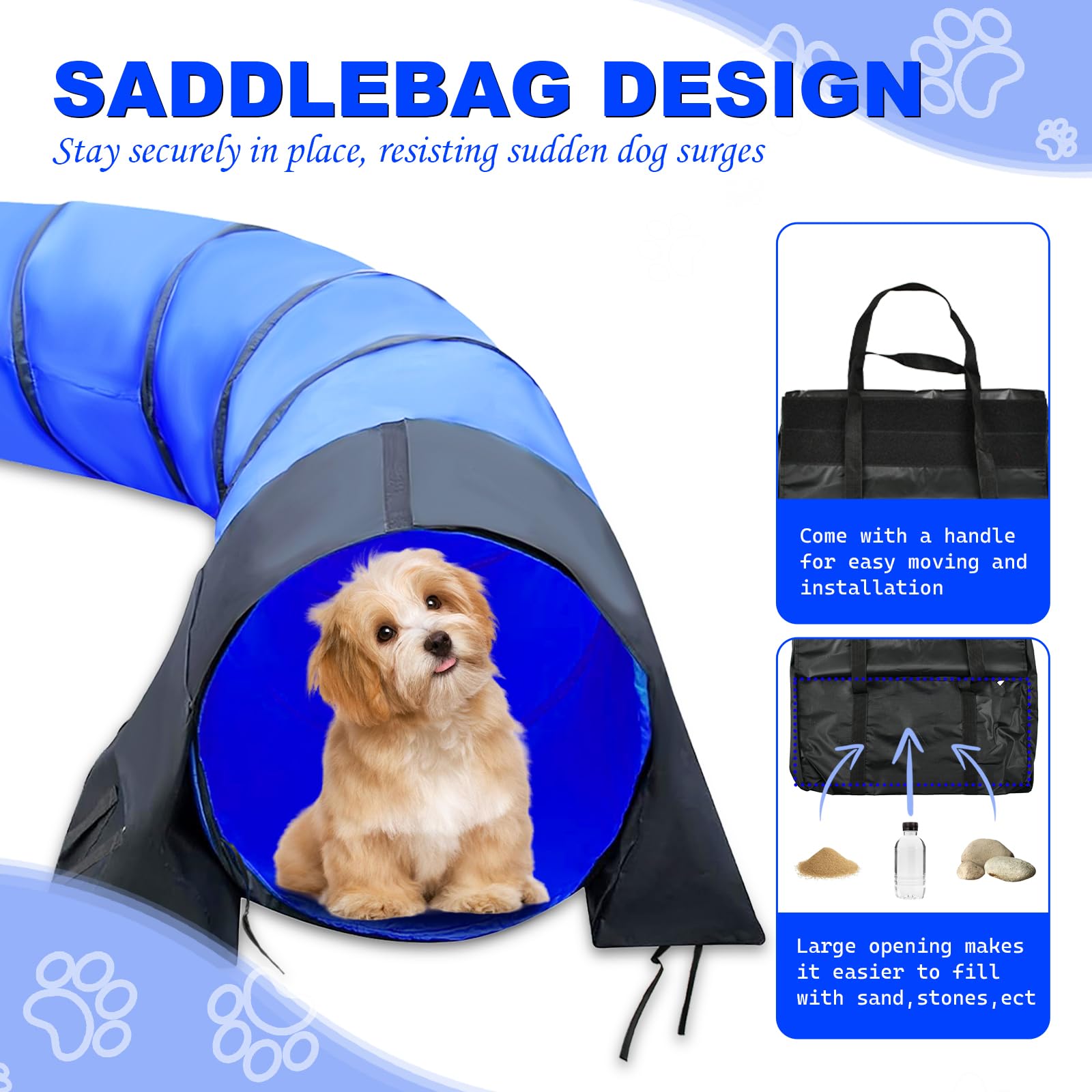 Agility-Tunnel für Hunde, 3 m, mit Sandsäcken, 61 cm, offen, für drinnen und draußen, Agility-Trainingsgerät für große, mittelgroße und kleine Hunde