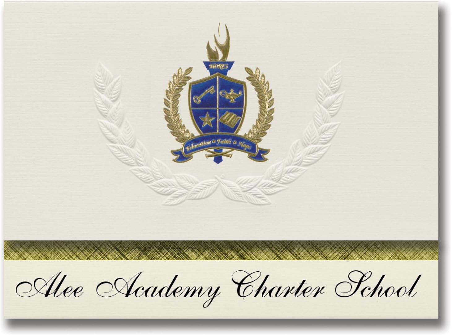 Signature Announcements Alee Academy Charter School (Eustis, FL) Graduation Announcements, Presidential style, Elite package of 25 with Gold & Blue Metallic Foil seal