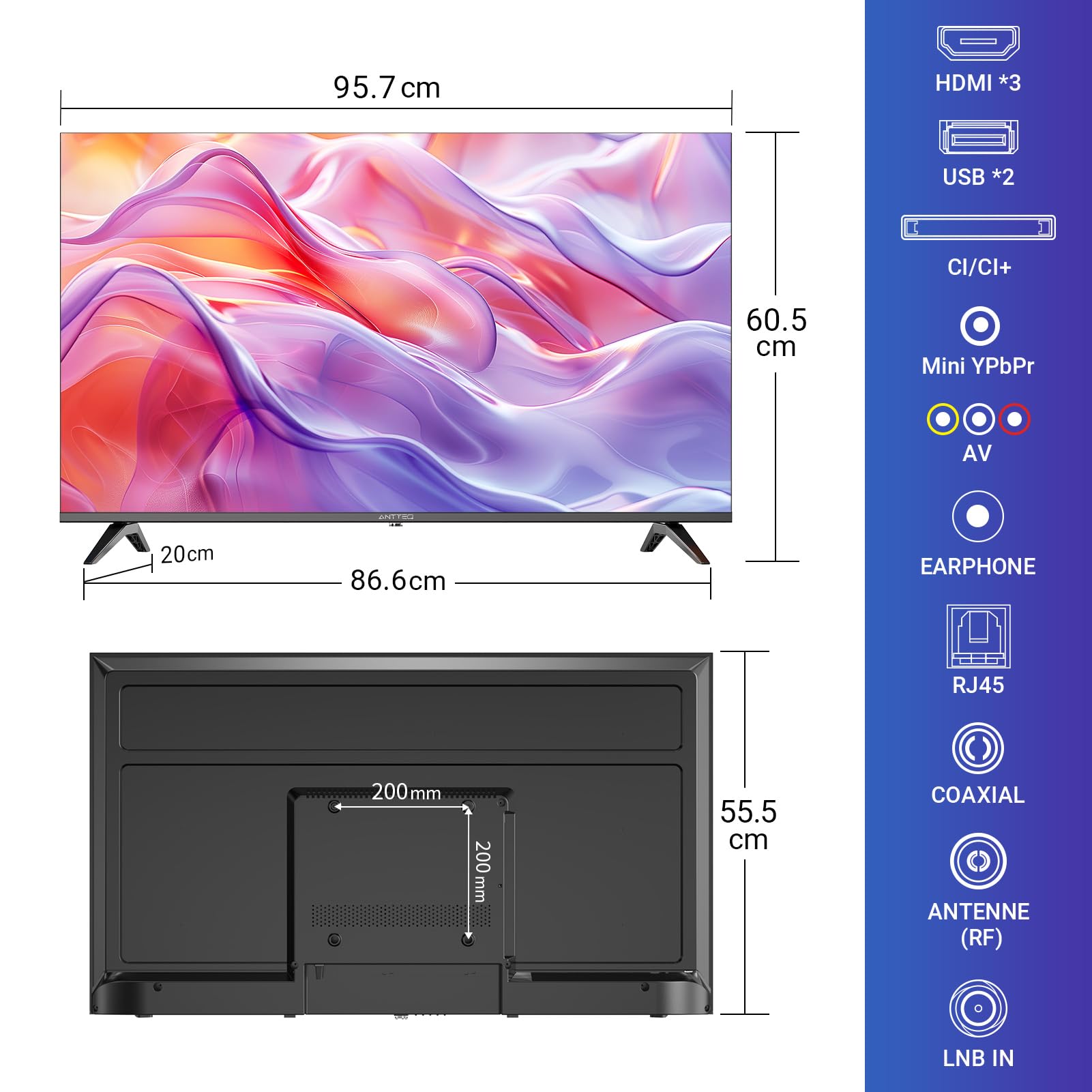 Antteq Q43 Edge QLED Smart TV 43 Pulgadas(TV 109cm) 4K,HDR,Frameless,App Store(10000+ APPs),Bluetooth Voice Assistant,WiFi 2.4G/5G
