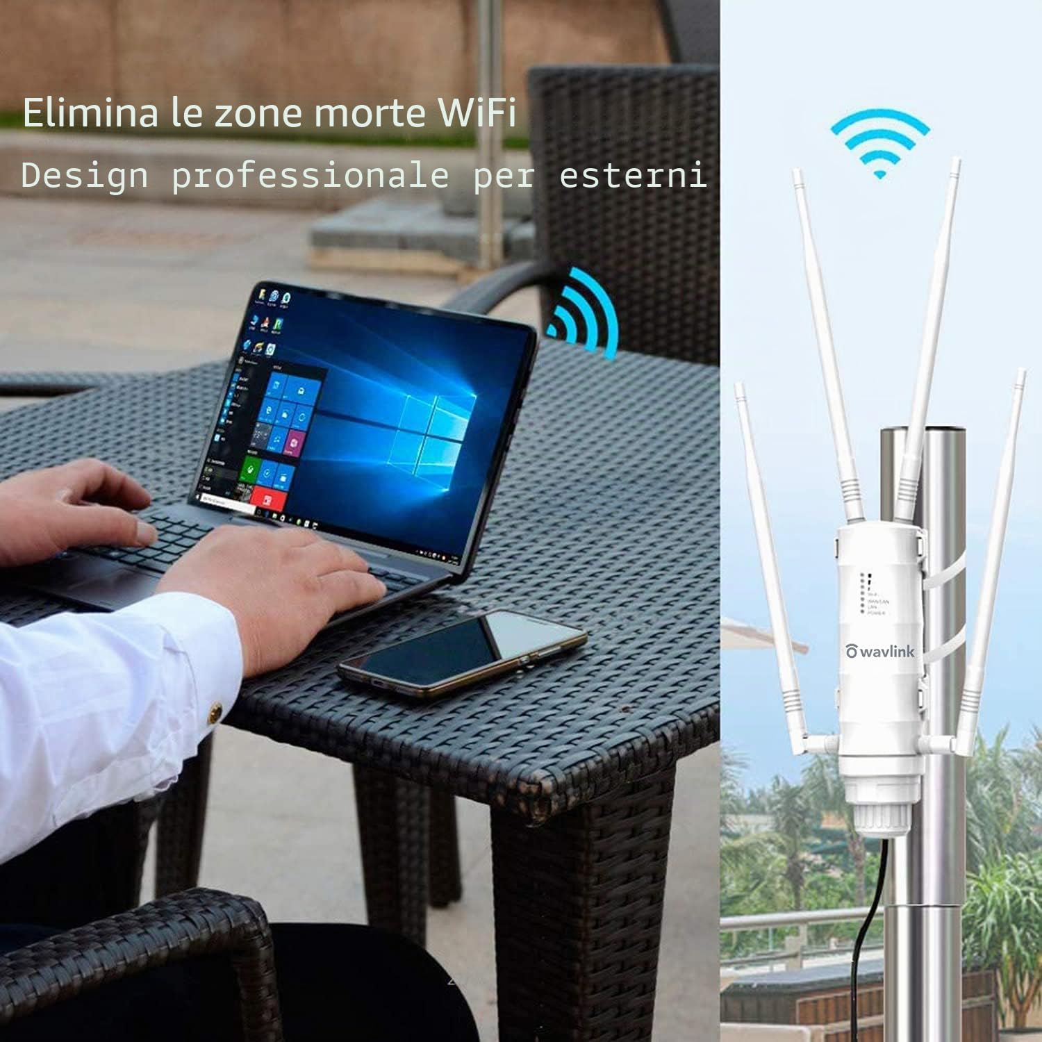 Dual-Band 2.4+5G 1200Mbps Outdoor Access Point Outdoor/Ripetitore WiFi Potente/Wireless Amplificatore WiFi/Mesh WiFi Extender (RJ45, 1xGigabit PoE LAN-Port, 802.11AC, 4 Antenne Esterne, WN572HP3)