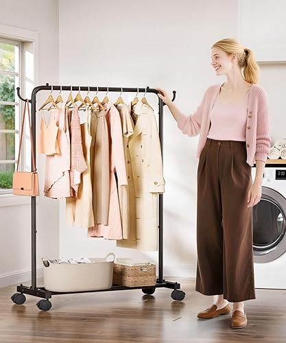 Miniatura 6 de Homde Perchero Rodante de Ropa con Ganchos Almacenamiento de Prendas de Pie para Interiores - Barra Colgante para Dormitorio Cuarto de Lavandería -