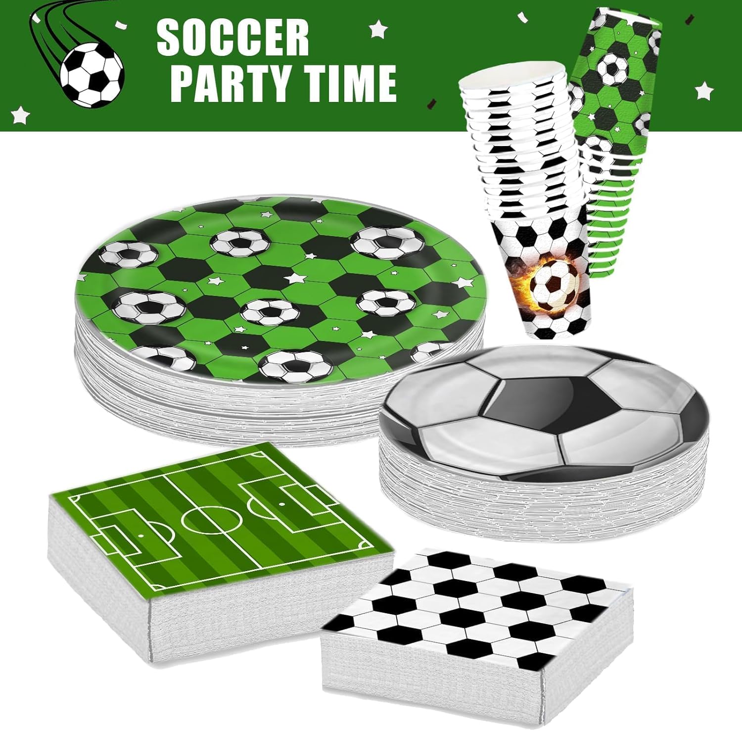 104 PCS Soccer Table Supplies Kit - Includes Plates, Napkins, Cups for Soccer Birthday Party & Gameday - Image 8