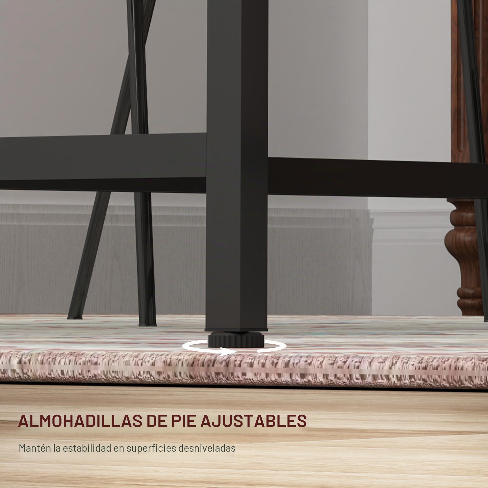 HOMCOM Mesa Rectangular para 6 Personas 150x80x75 cm Marrón | Mesa de cocina, Estilo industrial, Patas ajustables, Madera y acero, para comedor, sala de estar, estudio