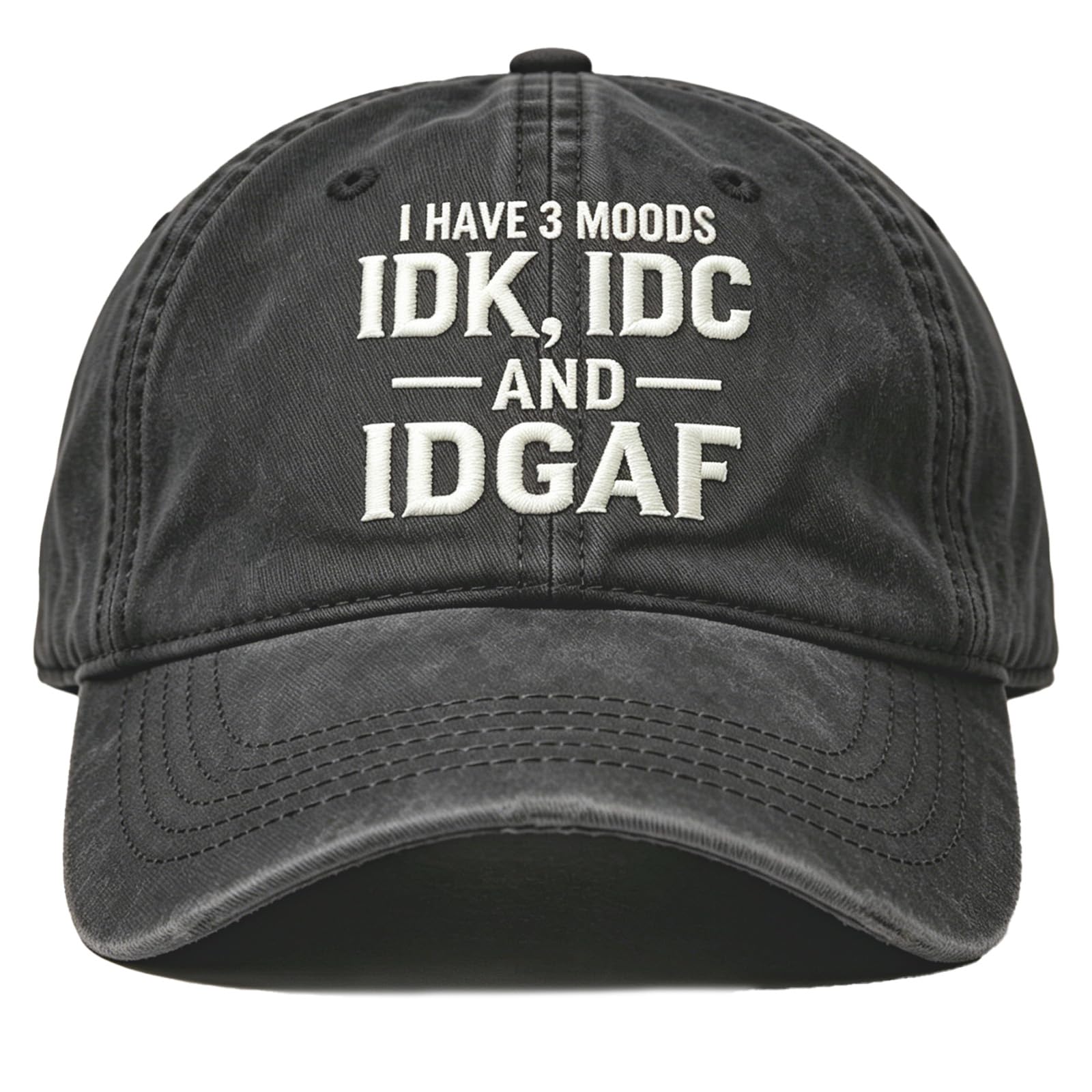 IDK IDC & Idgaf Embroidery Hat - Vintage Embroidery Cap, Distressed Washed Cotton Funny S…