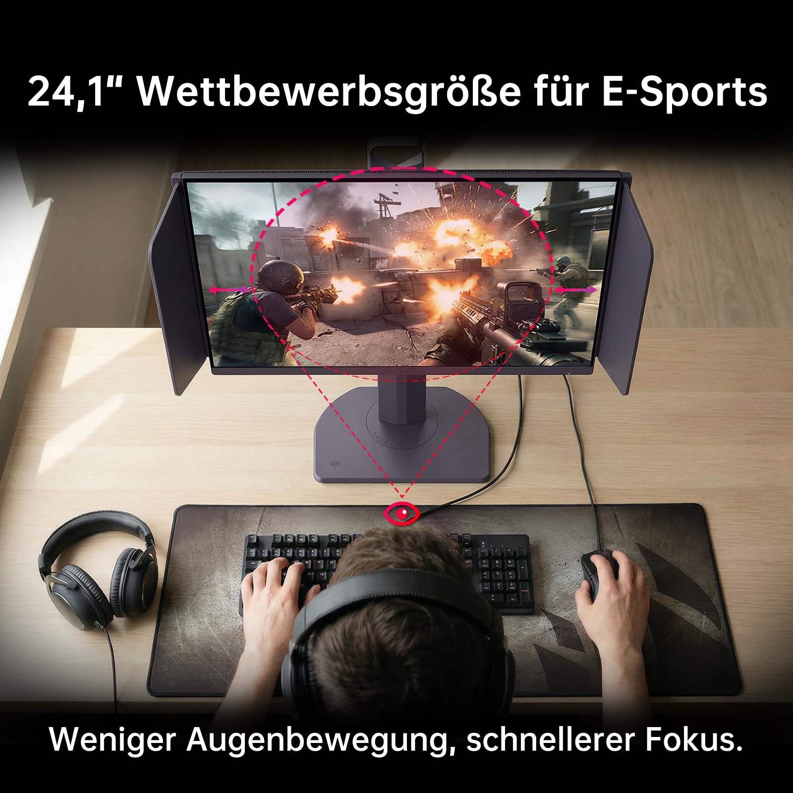 KTC 24,1 Zoll Gaming Monitor, 400Hz, Fast TN Panel, 1ms, FHD, 1000:1 Kontrast, Höhenverstellbarer Standfuß, HDMI & DP, Abnehmbare Blendschutzhaube, Integrierter Kopfhörerhalter, für E-Sports