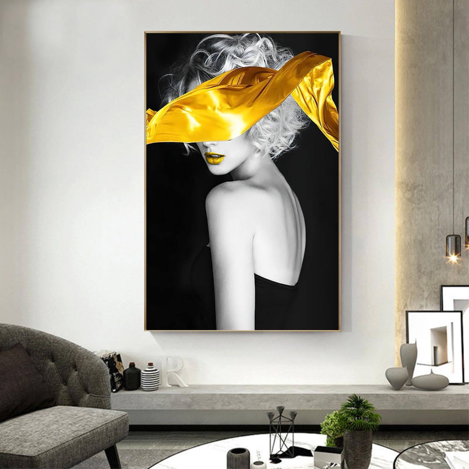 Toile Golden Lip Ribbon KEBIA 60x80cm de style moderne et sexy pour décoration murale de salon - 8