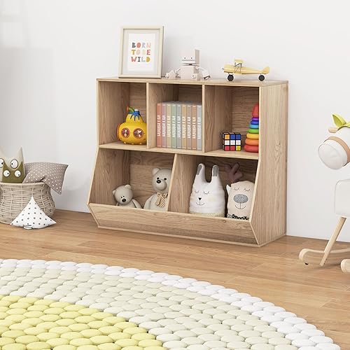 Miniatura 10 de Nightcore Gabinete de almacenamiento de juguetes de 5 cubos, organizador de almacenamiento de juguetes con kits anticaídos, estantería y estantería