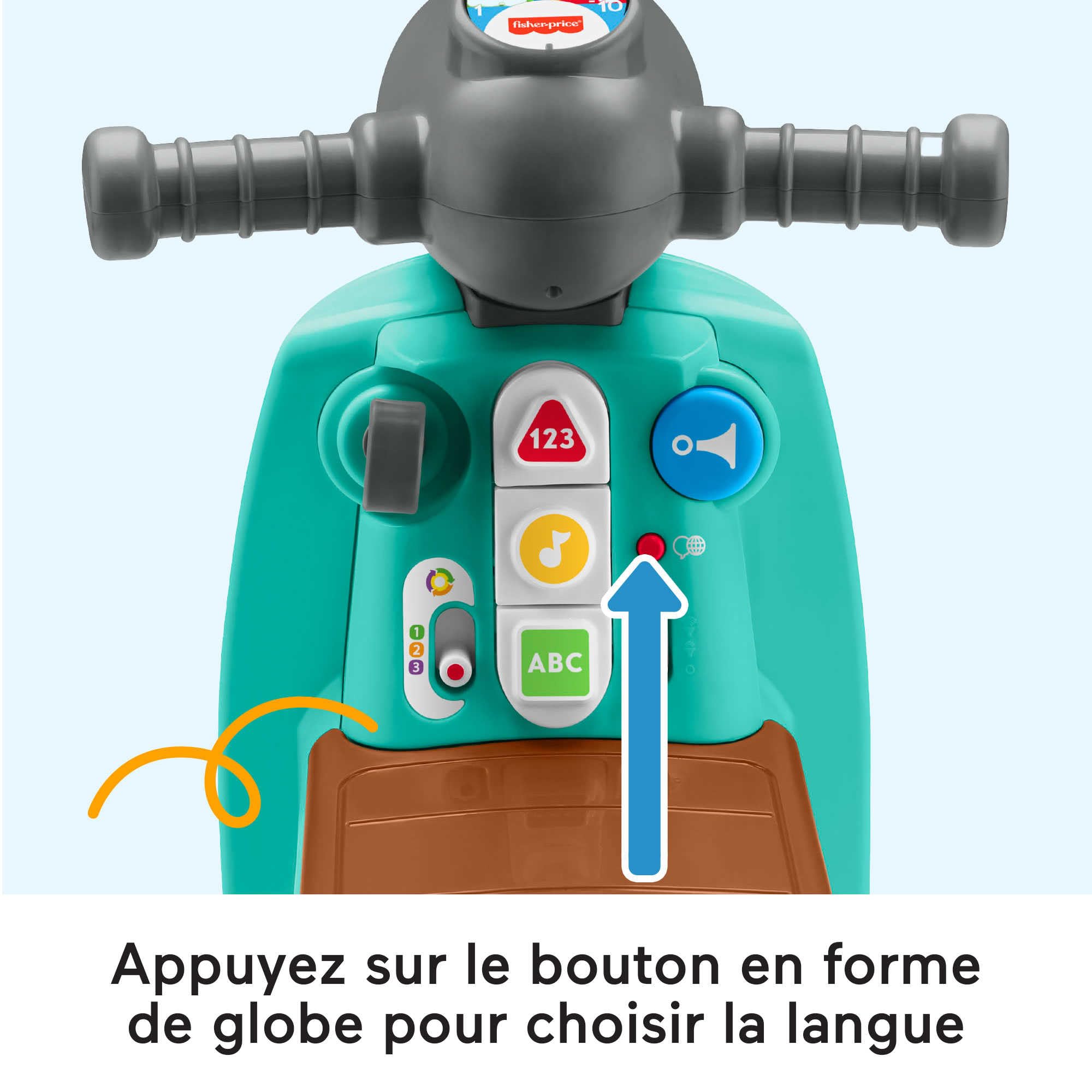 Fisher-Price Scooter Rire et Éveil, Multilingue | Anglais, Français, Espagnol, Allemand, Italien, Néerlandais, contenu Smart Stages, enfants dès 1 an, HMV76