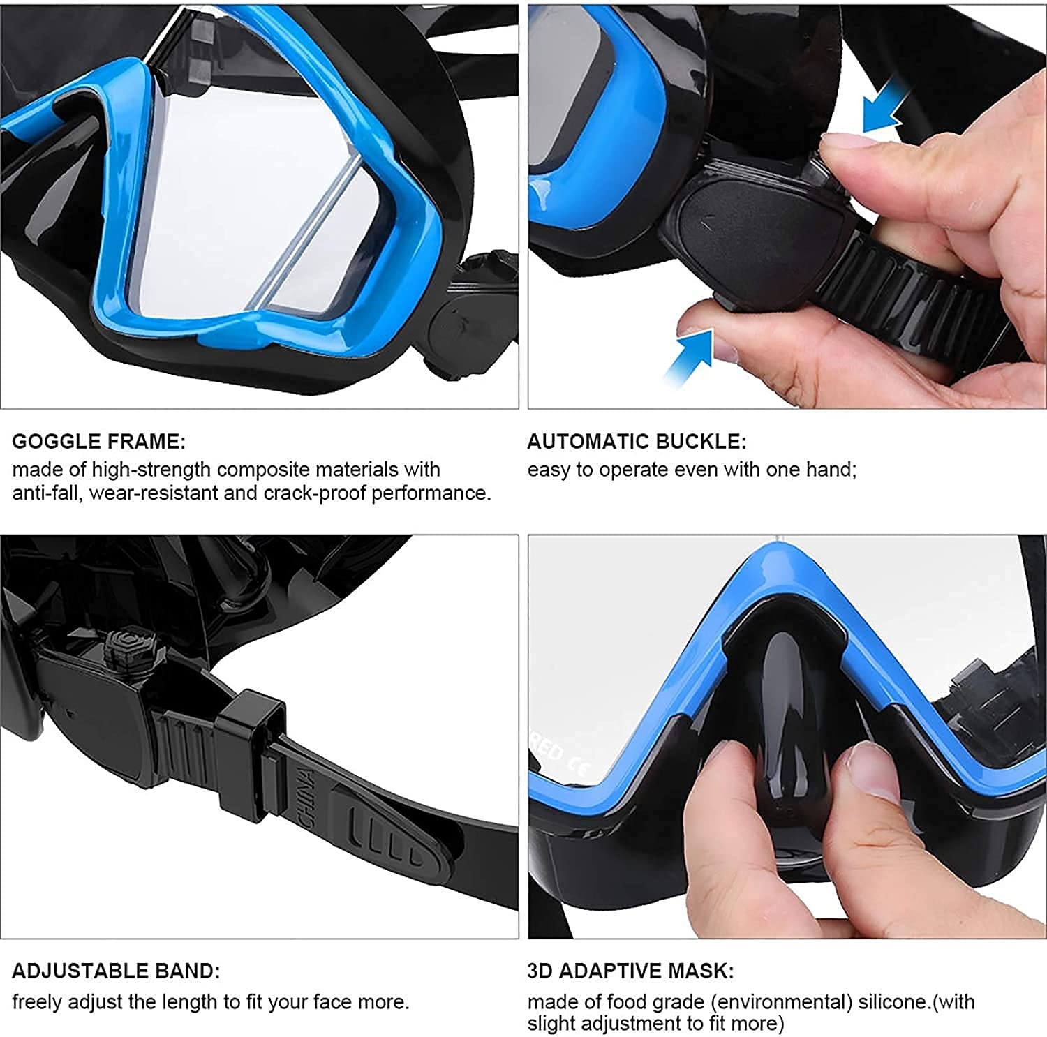 Maschere Da Immersione, Boccaglio E Boccaglio Asciutti, Regolabili, Panoramici, Con Ampia Visuale, Per Immersioni Profonde, Snorkeling, Attrezzatura Professionale Con Pinne Per Adulti E Bambini, Grig