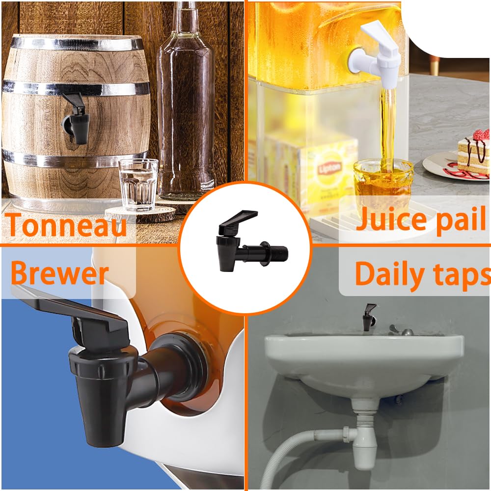 Robinet Distributeur de Boissons en Plastique 8 Pièces Robinet de Rechange pour Tonneau à Bière, Jus, Fontaine à Boire (Noir, Blanc)