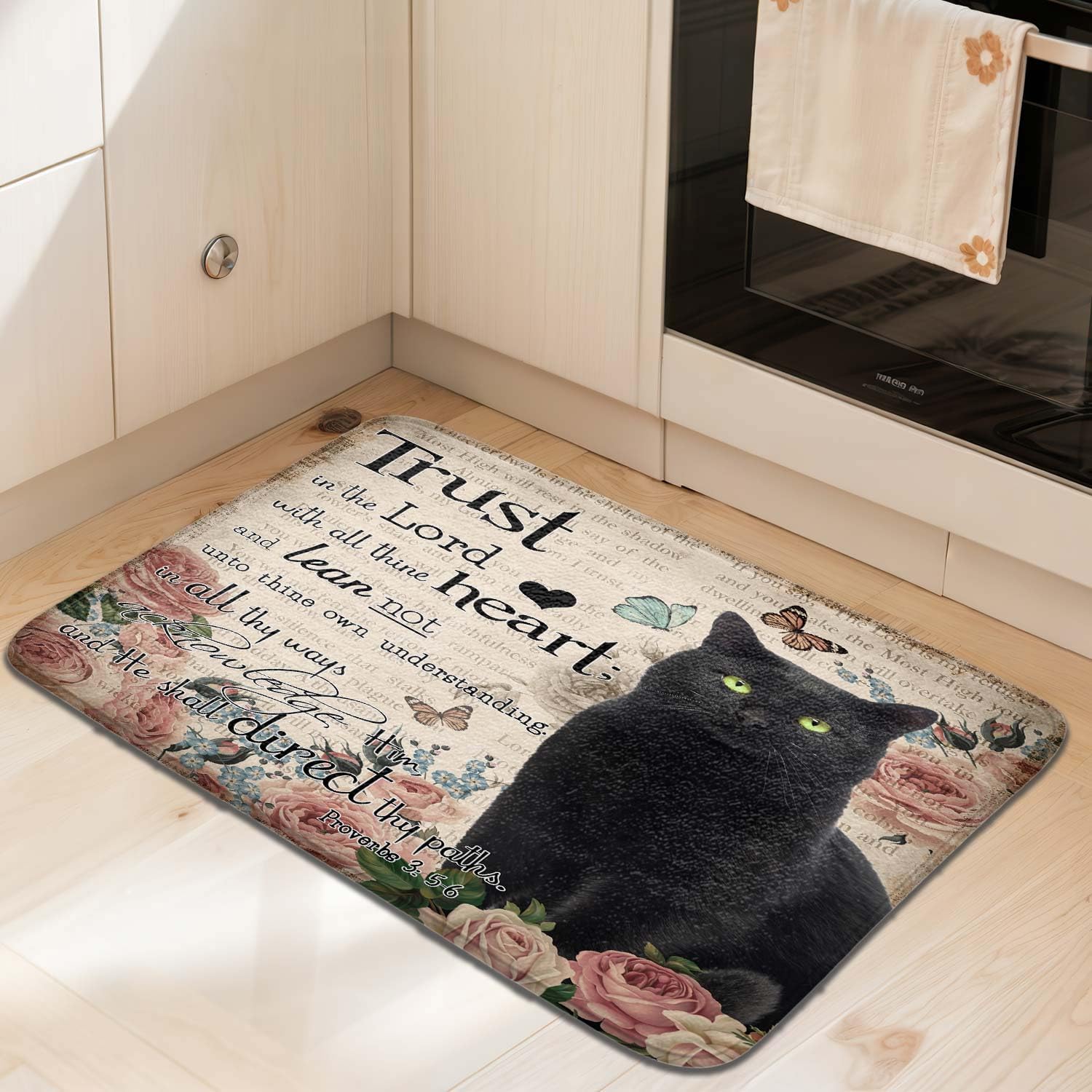 JAWO Cat Bath Mat, Cute Cat Bathroom Microfiber Memory Foam Bathroom Rug Doormat Kitchen Toilet Floor Rug,17X48IN