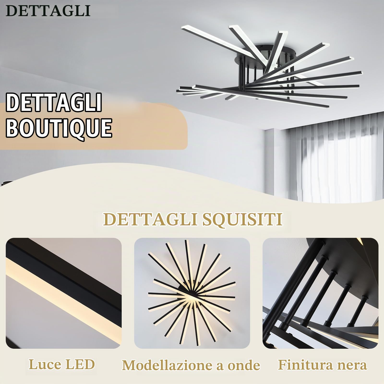 Plafoniera LED Moderna Lampadario Dimmerabile Lampadari Decorativa Plafoniere Multi-testa Con Telecomando per Soggiorno Camera da Letto Sala da Pranzo Cucina Ufficio Bar 9 Luminose Nero