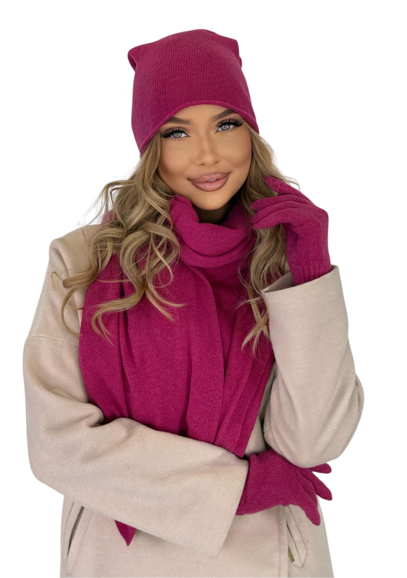 Mississhop Czapka z dzianiny kaszmir beanie czapka Slouch/XXL szal/rękawiczki wełna kaszmir